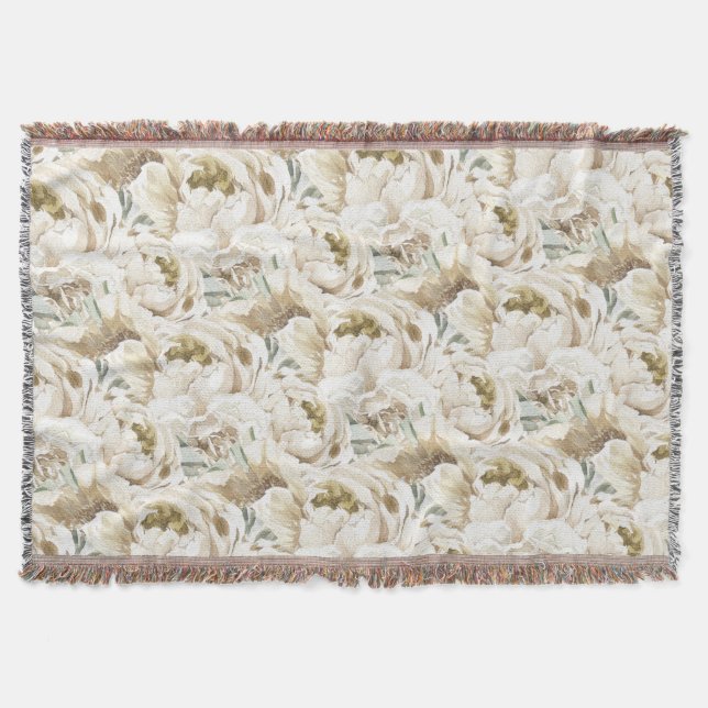 Minimalistisk Modern White Peonie Blommigt Waterco Filt (Framsidan)