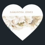 Minimalistisk Modern White Peonie Blommigt Waterco Hjärtformat Klistermärke<br><div class="desc">Anpassa med namn den här minimalistiska,  moderna och elegant blommigten för vattenfärg</div>