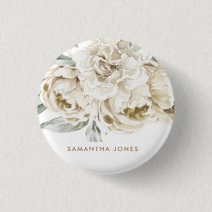 Minimalistisk Modern White Peonie Blommigt Waterco Knapp