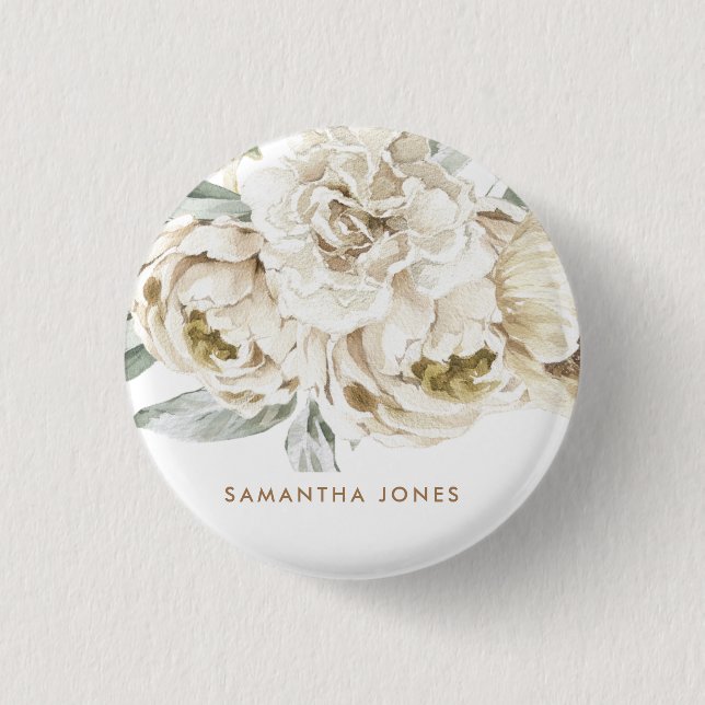 Minimalistisk Modern White Peonie Blommigt Waterco Knapp (Framsida)