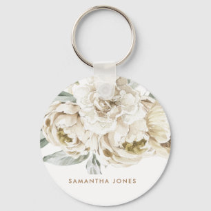 Minimalistisk Modern White Peonie Blommigt Waterco Nyckelring