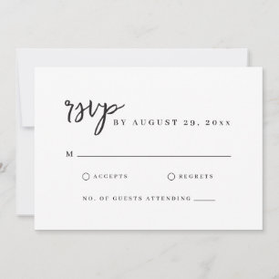 Minimalistisk modernt manus Enkel vit RSVP-kort Kort