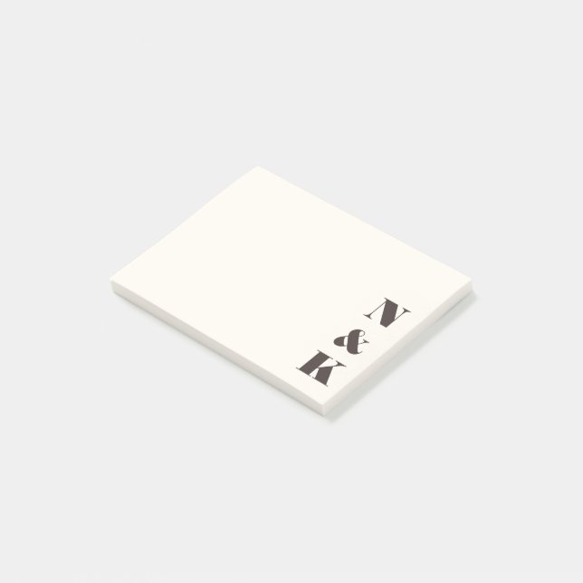 Minimalistisk Modernt Monogram Krämbrun Anpassad  Post-it Block (Vinklad)