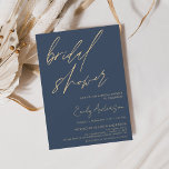 Minimalistisk möhippa av blått skript inbjudningar<br><div class="desc">Minimalistisk marin blå och Guld-Elegant och Modern Möhippa för bakre hösten (Fall),  vintermanus,  Vår eller sommarmanus - innehåller vacker och elegant skripttypografi för att den speciella bruden ska vara före - Bröllop firande.</div>