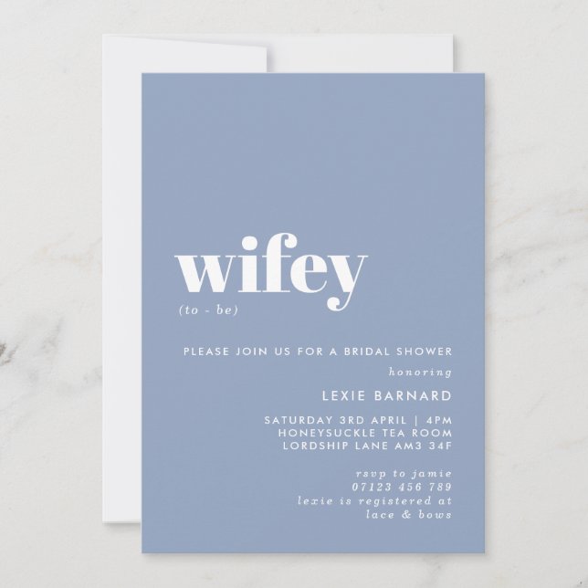 Minimalistisk Möhippa av Sage Dusty Blue Wifey Inbjudningar (Framsida)