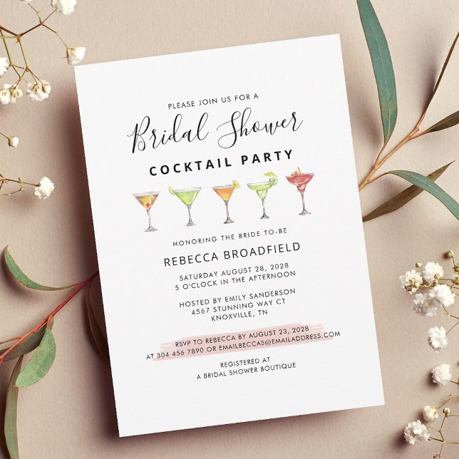 Minimalistisk Möhippa Cocktail Beach Party Inbjudningar (Modern Script Cocktail Party Bridal Shower Invitation)