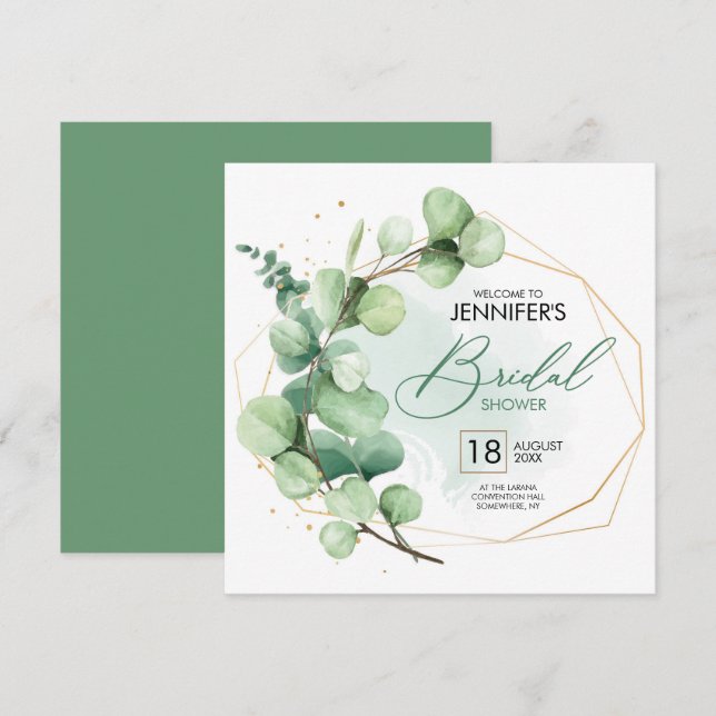 Minimalistisk möhippa för eukalyptus greenery inbjudningar (Fram/baksida)