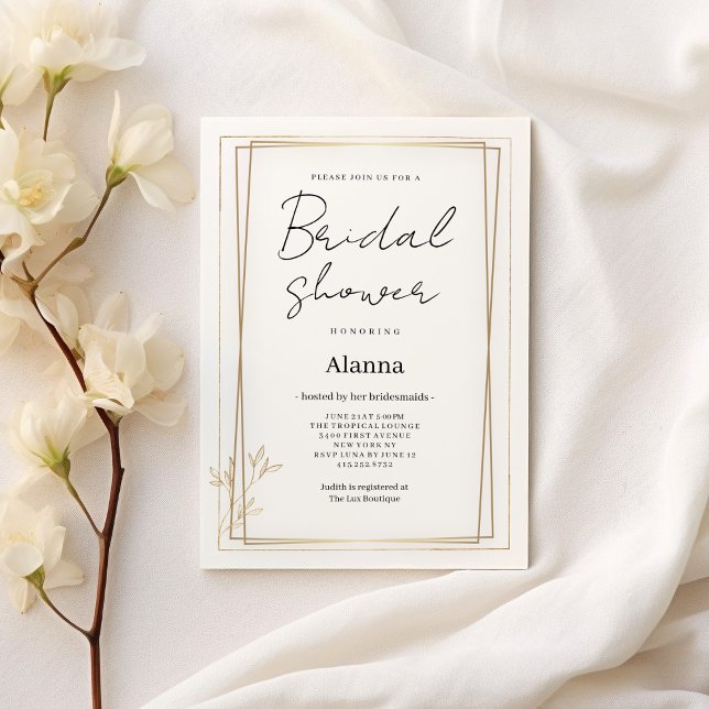 Minimalistisk Möhippa för lyxvit och guld Inbjudningar (Luxury white and gold minimalist Bridal Shower )