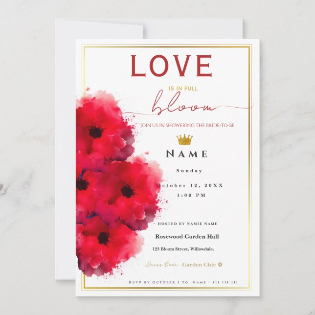 Minimalistisk Möhippa för röd Blommigt i elegant Inbjudningar (Framsida)