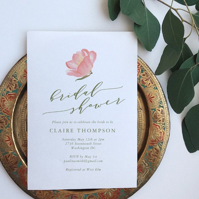 Minimalistisk Möhippa för vattenfärgsblomma i Rosa Inbjudningar (Skapare uppladdad)