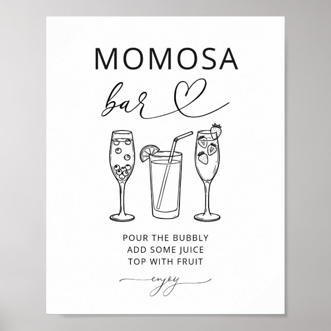 Minimalistisk Momosa Bar Bebisdopp Festskylt Poster (Framsidan)
