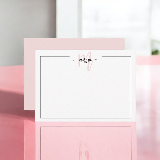 Minimalistisk monogram 1 Gräns  Rosa Anteckningskort (Skapare uppladdad)
