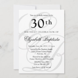 Minimalistisk monogram 30års födelsedag Party Inbjudningar