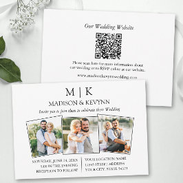 Minimalistisk monogram 3-foto QR-kod Bröllop Inbjudningar