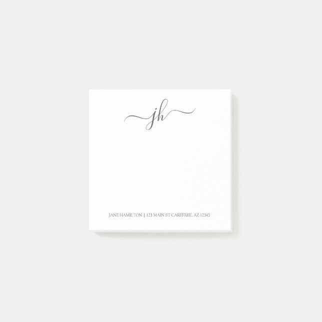 Minimalistisk Monogram Adress Post-it Block (Framsida)