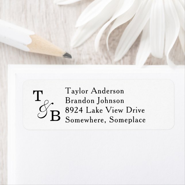 Minimalistisk monogram Ampersand White Wed Adress Returadress Etikett (Insitu)