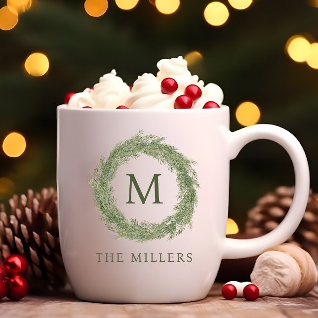 Minimalistisk Monogram-andejul Kaffemugg (Minimalist Monogram Wreath Christmas Coffee Mug)
