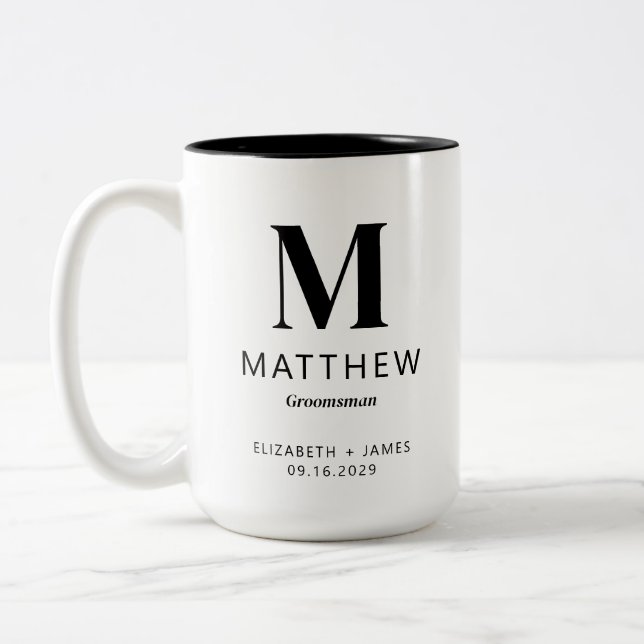 Minimalistisk Monogram-Anpassningsbar Groomsman Gi Två-Tonad Mugg (Vänster)