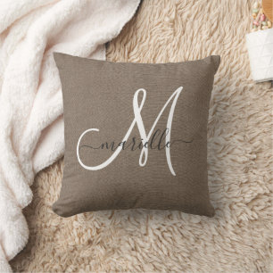 Minimalistisk monogram Beige Falskt Linne Kudde