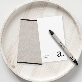 Minimalistisk monogram Beige Faux Linen Initial Na Anteckningskort