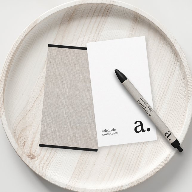 Minimalistisk monogram Beige Faux Linen Initial Na Anteckningskort (Skapare uppladdad)
