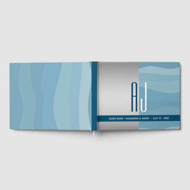 Minimalistisk Monogram Blå Bröllop Gästböcker (Full)