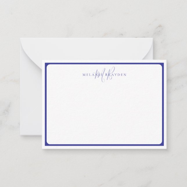 Minimalistisk monogram blå spetsig kurv kant anteckningskort (Framsida)