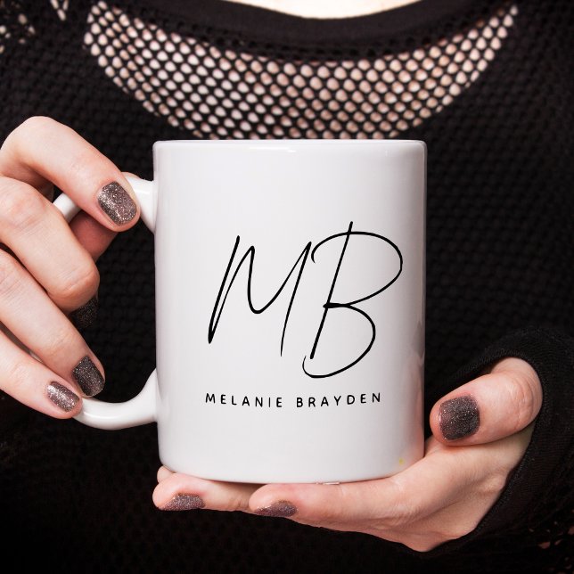 Minimalistisk Monogram Black and White Namn Kaffemugg (Skapare uppladdad)