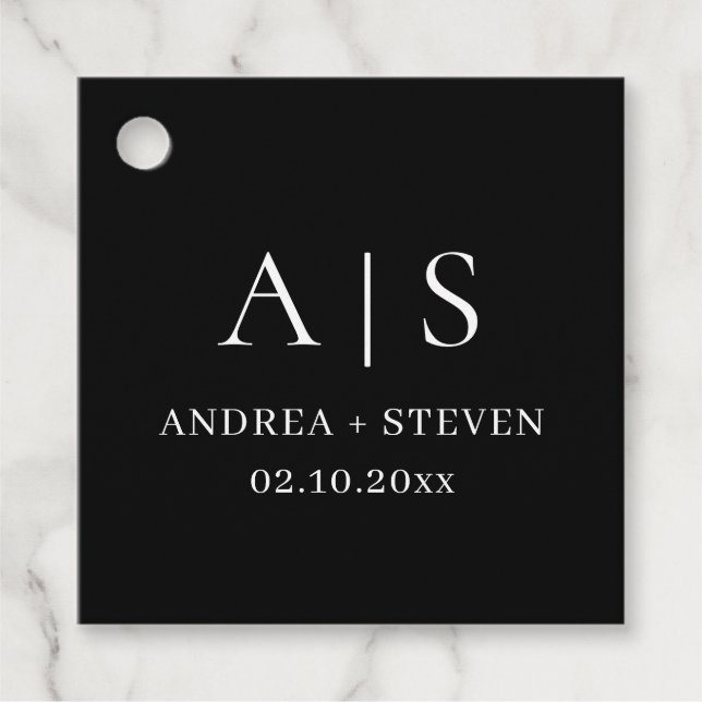 Minimalistisk Monogram Black Bröllop Gåvor Etiketter (Framsida)