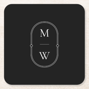 Minimalistisk Monogram Black & White Bröllop Underlägg Papper Kvadrat