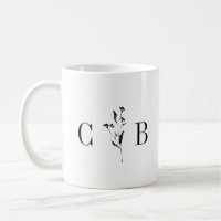 Minimalistisk Monogram Blommigt Black White Bröllo