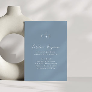 Minimalistisk Monogram Blommigt Dusty Blue Bröllop Inbjudningar