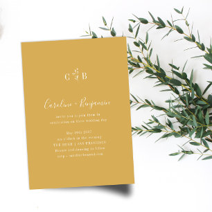 Minimalistisk Monogram Blommigt Dusty Gult Bröllop Inbjudningar