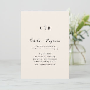 Minimalistisk Monogram-Blommigt Elfenbenskusten Cr Inbjudningar