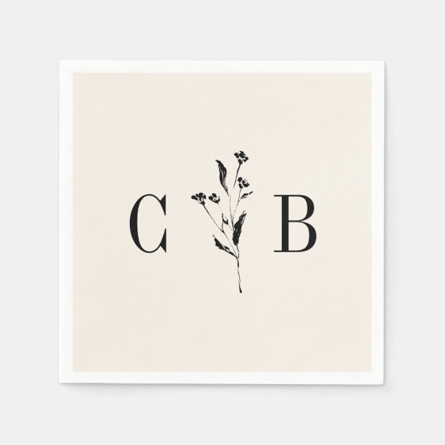 Minimalistisk Monogram-Blommigt Elfenbenskusten Cr Pappersservett (Framsidan)
