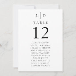 Minimalistisk monogram bordnummer sittplatskarta inbjudningar