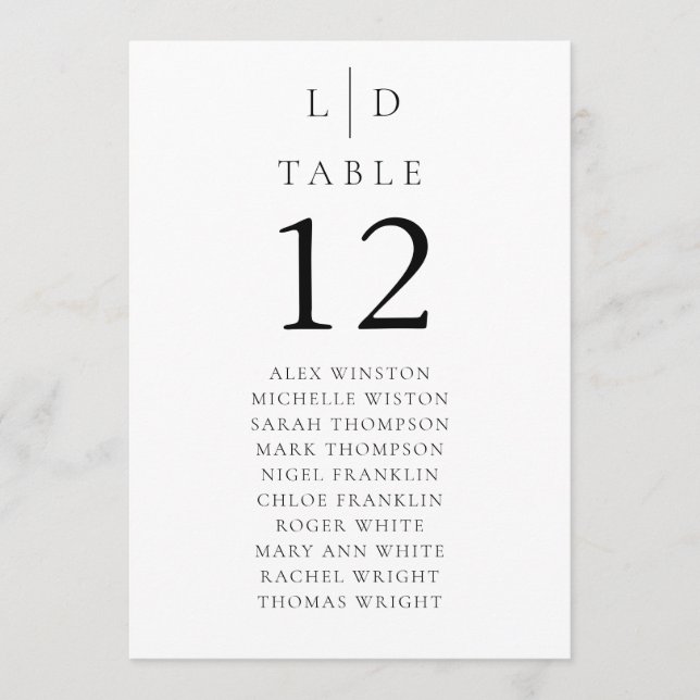 Minimalistisk monogram bordnummer sittplatskarta inbjudningar (Framsida)