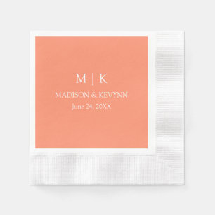 Minimalistisk Monogram Bröllop Coral Peach Cocktai Pappersservett