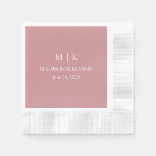 Minimalistisk Monogram Bröllop Dusty Ro Cocktail Pappersservett