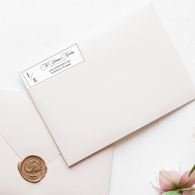 Minimalistisk Monogram Bröllop-Returadress Returadress Etikett (Minimalist Monogram Wedding Return Address Black Label)