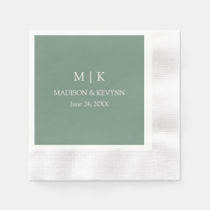 Minimalistisk Monogram Bröllop Sage Grönt Cocktail Pappersservett