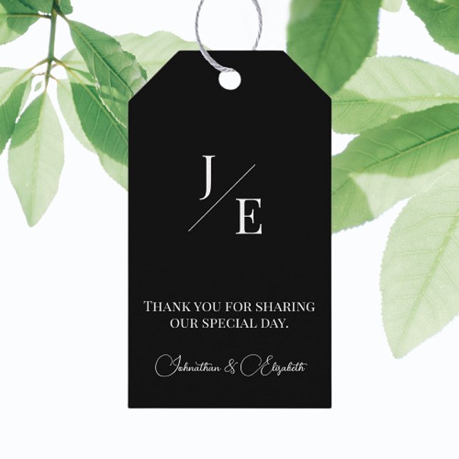 Minimalistisk Monogram Bröllop | Svart Presentetikett (Minimalist Monogram Wedding Black Favor Gift Tags)