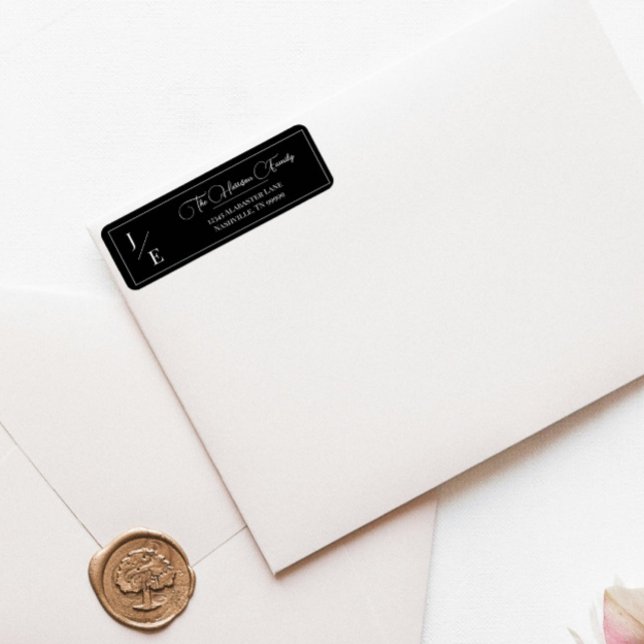 Minimalistisk Monogram Bröllop | Svart Returadress Returadress Etikett (Minimalist Monogram Wedding Return Address Black Labels)