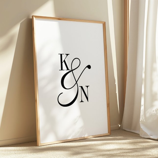 Minimalistisk Monogram Bröllop Svart & Vitt Skript Poster (Skapare uppladdad)