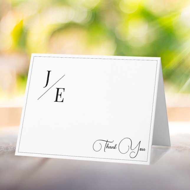 Minimalistisk Monogram Bröllop Tack | Vit Kort (Minimalist Monogram Wedding Thank You Card | White)