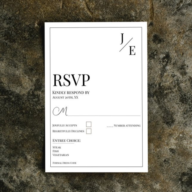 Minimalistisk Monogram Bröllop | Vit OSA Kort (Minimalist Monogram Wedding RSVP Card | White)