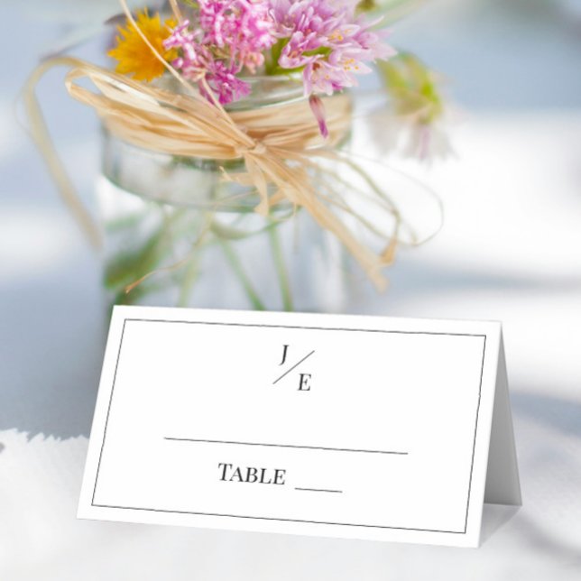 Minimalistisk Monogram Bröllop | Vit Placeringskort (Minimalist Monogram Wedding Place card | White)