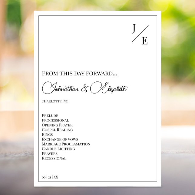 Minimalistisk Monogram Bröllop | Vit Program (Minimalist Monogram Wedding Program | White)