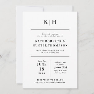 Minimalistisk Monogram Bröllopsinbjudan Inbjudningar