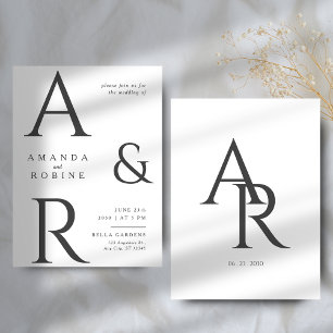 Minimalistisk monogram bröllopsinbjudan inbjudningar